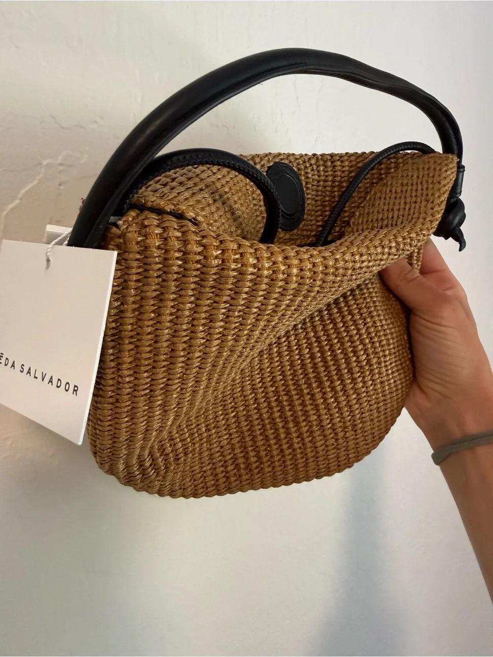 Freda Salvador Elis Mini Crescent Bag in Biscuit Raffia - Picture 1 of 5